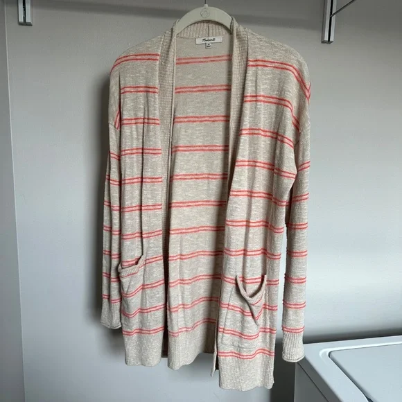 Madewell Tan Cardigan with Pink Stripes - Picture 2 of 6